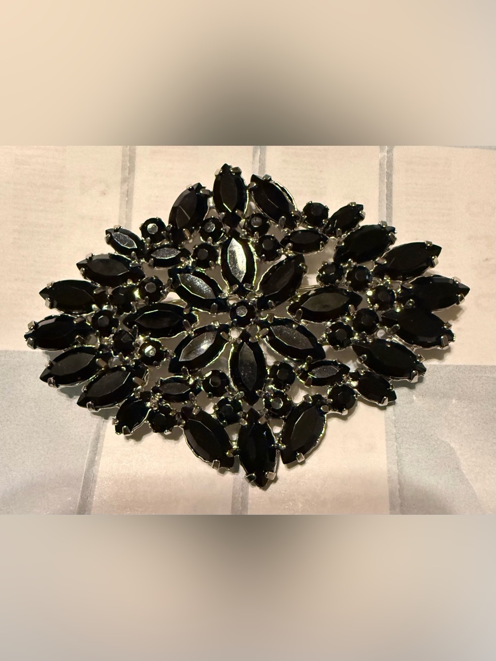Black Crystal Floral Statement Brooch for Women